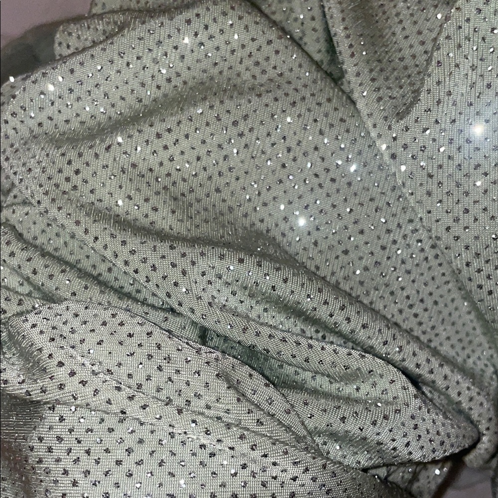 Strapless Light Green Ruffle Dress sparkle - Picture 6 of 6